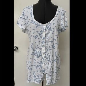 VINTAGE 90s VICTORIAS SECRET COTTON KNIT ONE PIECE SHORTY PAJAMAS PJs FEATHERS L